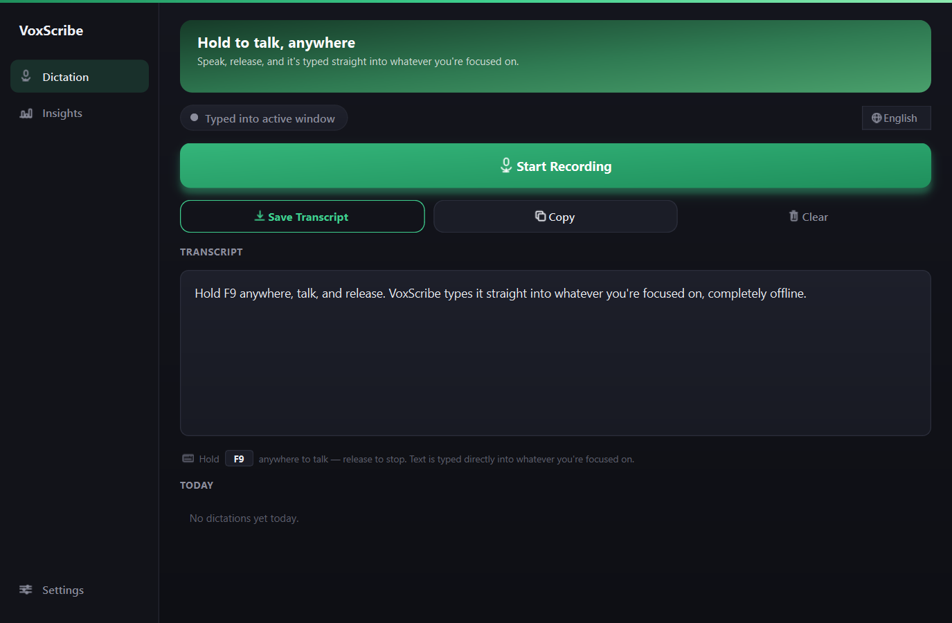 VoxScribe with a transcript